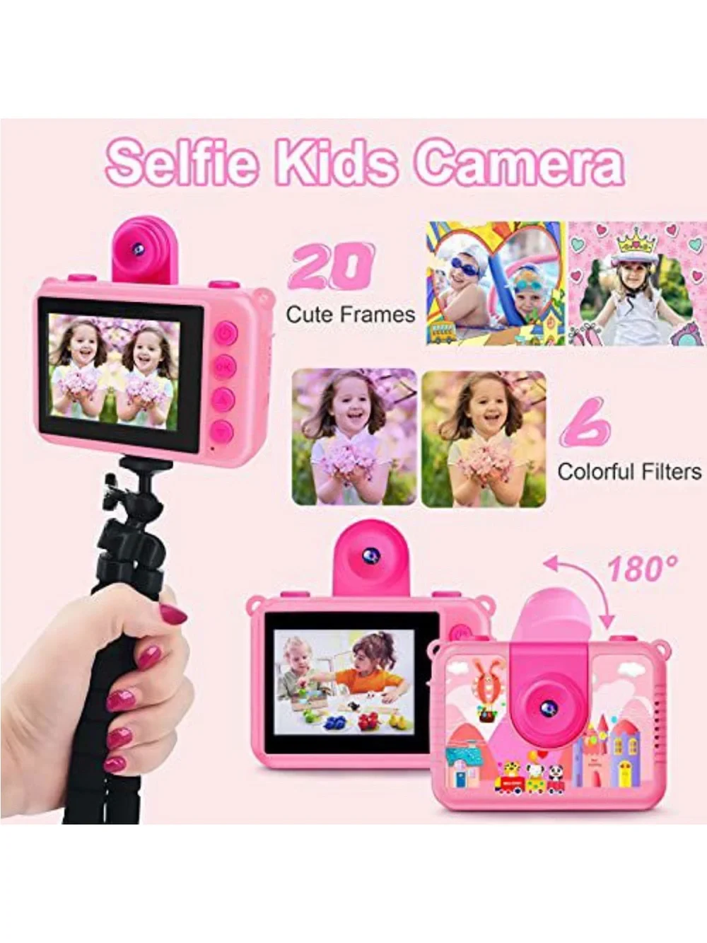 Kids Pink Waterproof Action Camera with 32GB Card